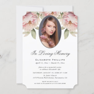 Pink Peony Floral Photo In Loving Memory Invitation