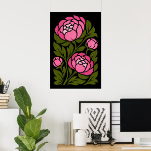 Pink Peony Floral Poster, Botanical Flower Wall Ar Poster