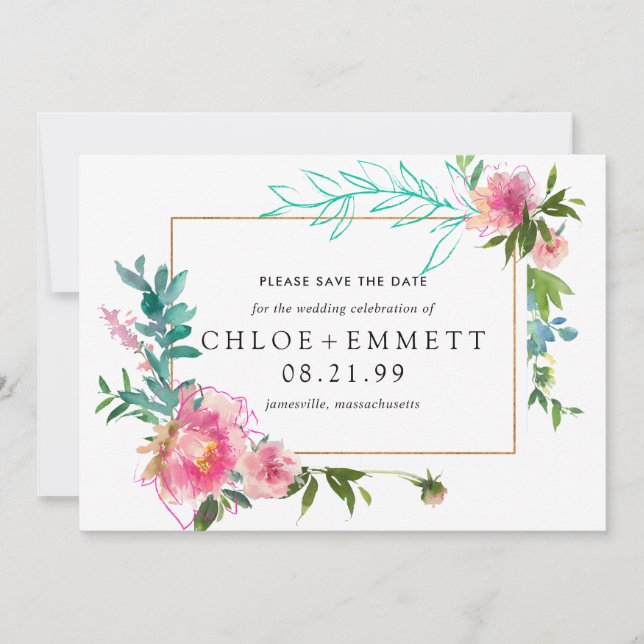 Pink Peony Floral Save the Date Invitation (Front)