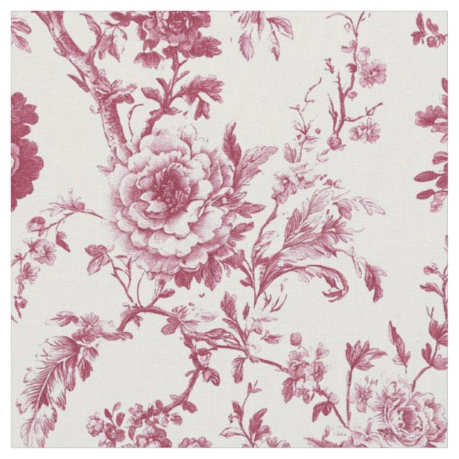 Pink Peony Floral Toile Pattern Fabric (Close Up)