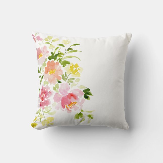 Pink peony floral watercolor cushion (Front)