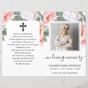 Pink Peony Floral Watercolor Photo Funeral Program