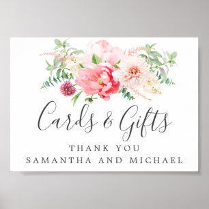 Pink Peony Floral Wedding Cards and Gifts Sign