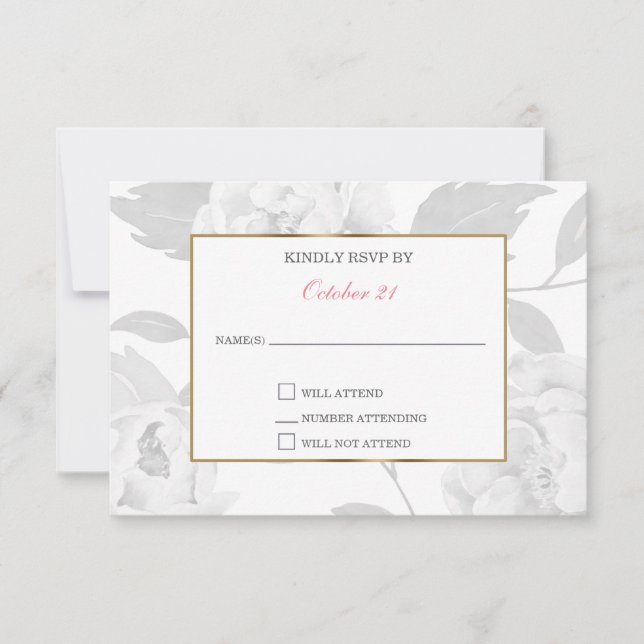 Pink Peony Floral wedding RSVP cards (Front)