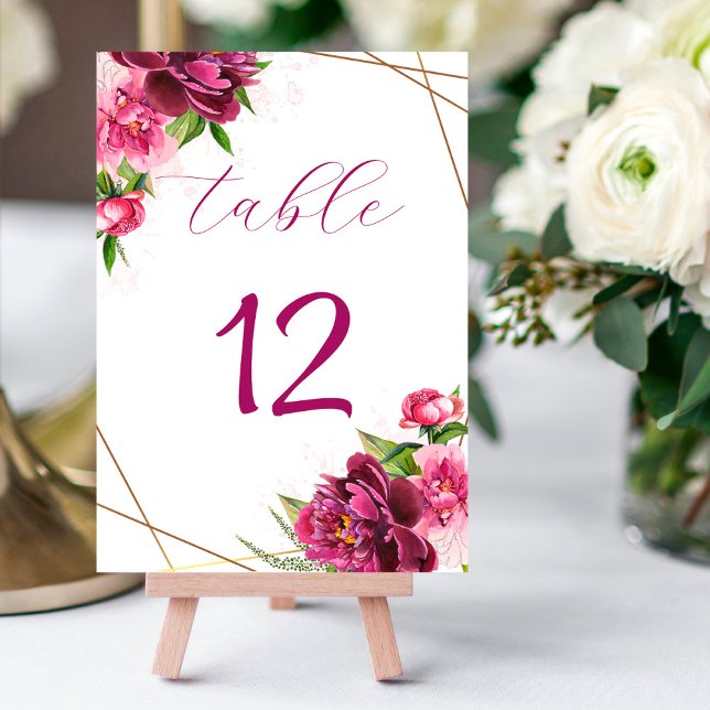 Pink Peony Floral Wedding Table Number (Creator Uploaded)