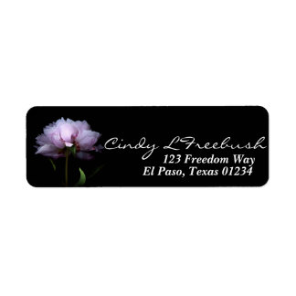 Pink Peony Flower Black Background Return Address Label