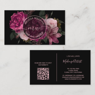 Pink Peony Flower Black Logo Business Card