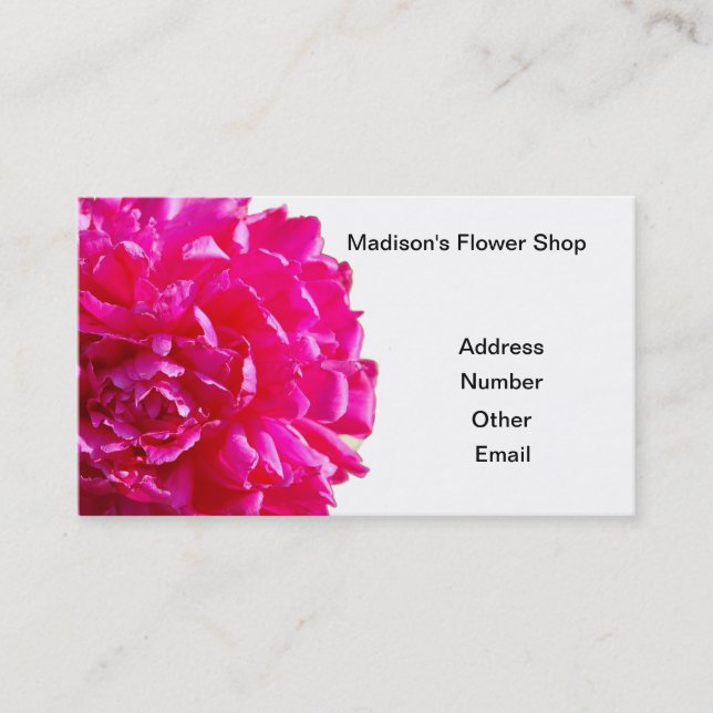 Pink peony flower business card (Front)