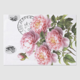Pink Peony Flower Butterfly French Postmark Craft Tissue Paper