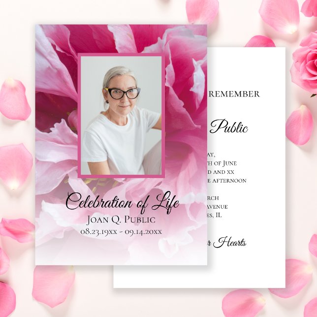 Pink Peony Flower Celebration of Life Funeral Invitation (Creator Uploaded)