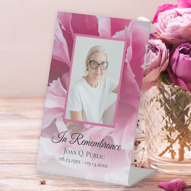 Pink Peony Flower Celebration of Life Funeral Pedestal Sign (Creator Uploaded)