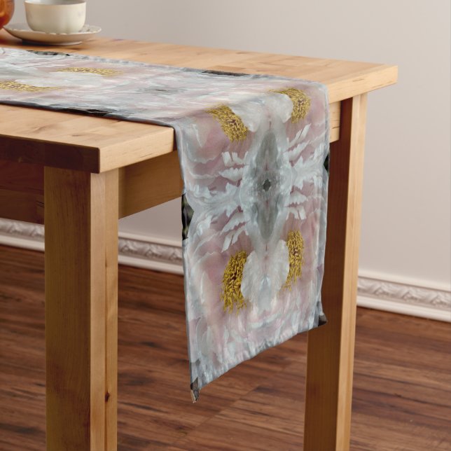 Pink Peony Flower Centre Abstract Pattern     Short Table Runner (In Situ)