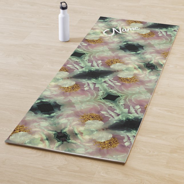 Pink Peony Flower Centre Pattern Personalised Yoga Mat (In Situ)