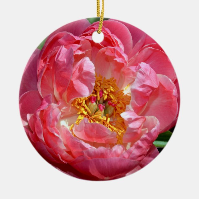 Pink peony flower christmas ornament (Front)