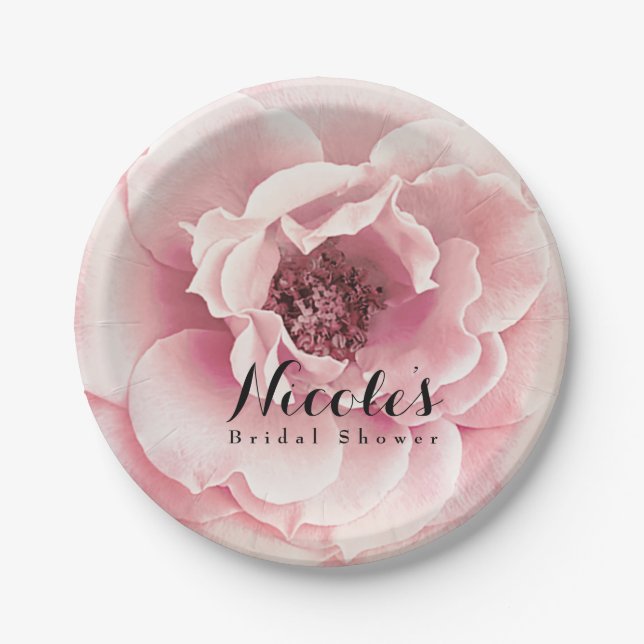 Pink Peony Flower Elegant Floral Custom Wedding Paper Plate (Front)