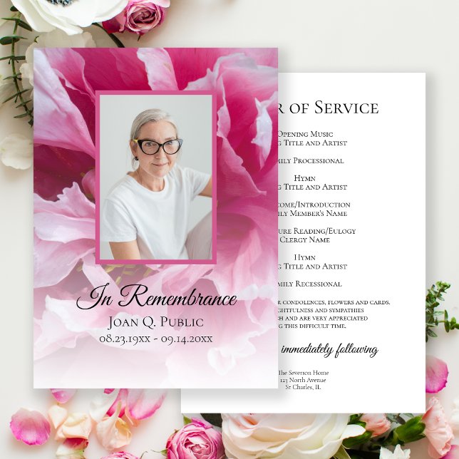 Pink Peony Flower Funeral Service Program (Creator Uploaded)