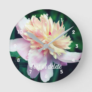 Pink Peony Flower In Bloom Close Up Personalised Round Clock