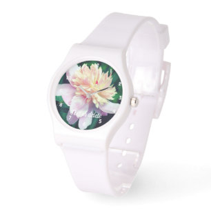 Pink Peony Flower In Bloom Close Up Personalised  Watch