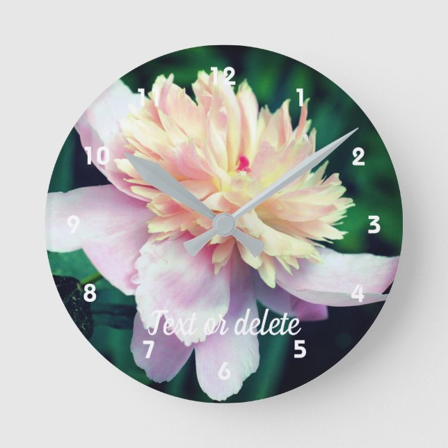 Pink Peony Flower In Bloom Close Up Personalized Round Clock (Front)