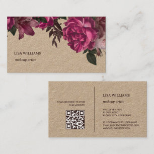 Pink Peony Flower Kraft Paper Business Card