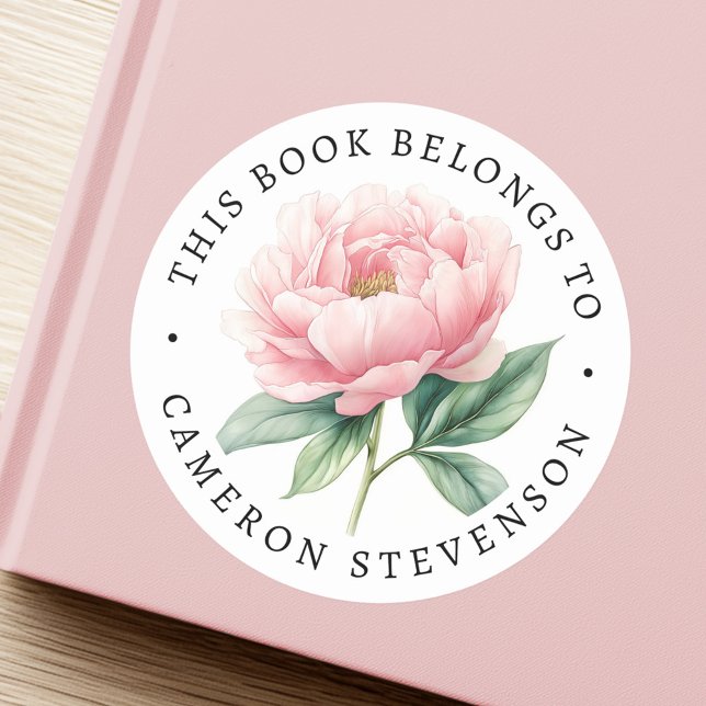 Pink peony flower library book label (Pink peony flower library book label)