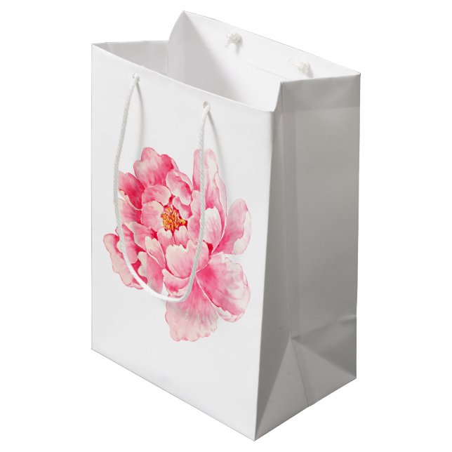 Pink Peony Flower Medium Gift Bag (Front Angled)