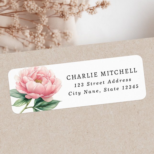 Pink peony flower painting return address label (Pink peony flower painting return address label)