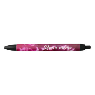 Pink Peony Flower Photo Black Ink Pen