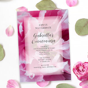 Pink Peony Flower Quinceanera Party Invitation