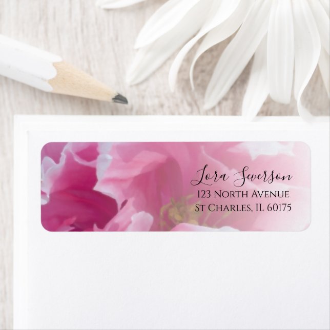 Pink Peony Flower Return Address Label (Insitu)
