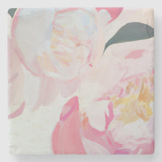 Pink peony flower stone coaster
