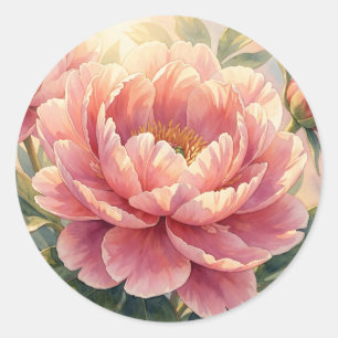 Pink Peony Flower Vintage Watercolor Botanical Classic Round Sticker