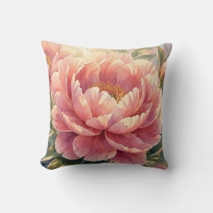Pink Peony Flower Vintage Watercolor Botanical Cushion