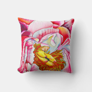 Pink peony flower watercolor cushion