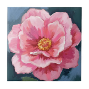 Pink Peony Flower Watercolor Floral Ceramic Tile
