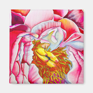 Pink peony flower watercolor magnet
