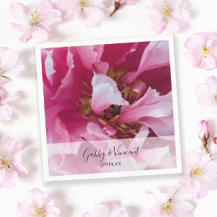 Pink Peony Flower Wedding Napkin