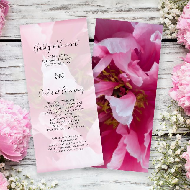 Pink Peony Flower Wedding Program (Creator Uploaded)
