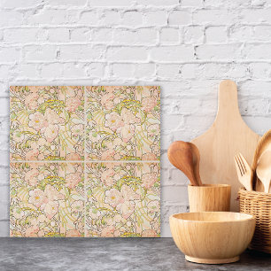 Pink Peony Flowers Alphonse Mucha Ceramic Tile