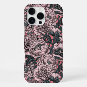 Pink peony flowers and moths iPhone 16 pro max case