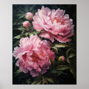 Pink Peony Flowers Art Print Poster