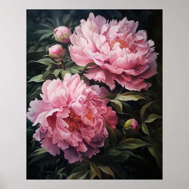 Pink Peony Flowers Art Print Poster (Front)