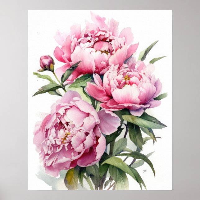 Pink Peony Flowers Art Print Poster (Front)