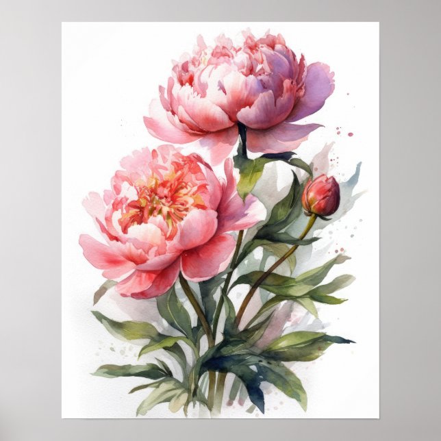 Pink Peony Flowers Art Print Poster (Front)