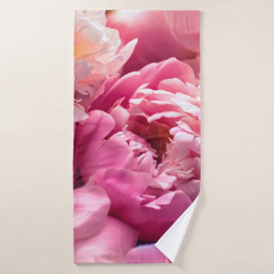 Pink peony flowers as floral art background, botan bath towel