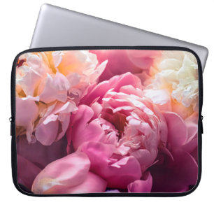 Pink peony flowers as floral art background, botan laptop sleeve