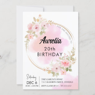 Pink peony flowers birthday  invitation