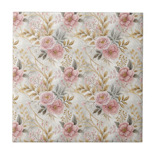 Pink Peony Flowers Botanical Floral Pattern Art Ceramic Tile