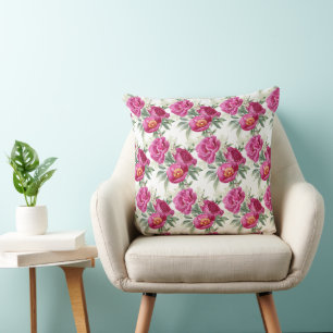 Pink Peony Flowers Bouquet Throw Pillow