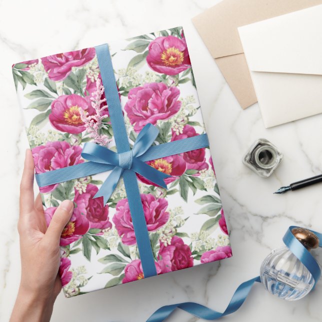 Pink Peony Flowers Bouquet  Wrapping Paper (Gifting)